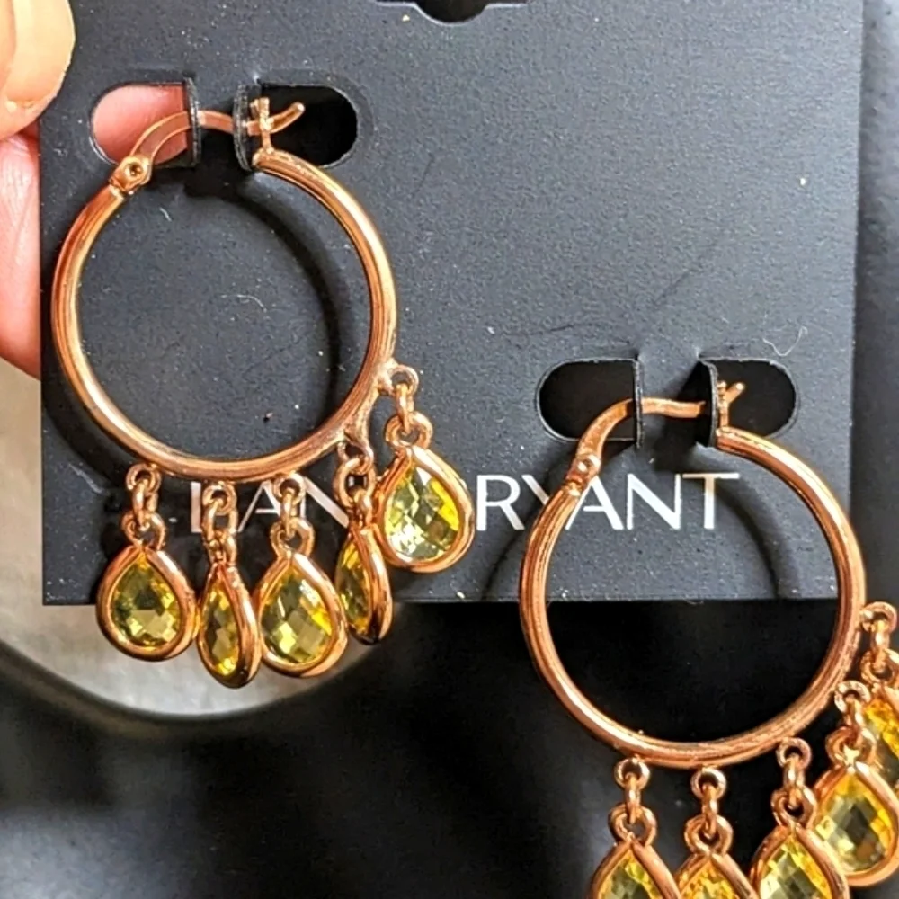 Lane Bryant Drop Rose‎ Gold and Light Green Jewel Earrings